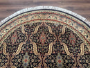 Round Indo Persian Rug 6x6, Indian Bidjar Rug, Navy Blue and Beige