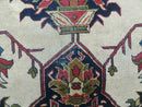 Persian Tabriz Rug 10x13 Oriental Carpet, Ivory Open Field, Geometric Medallion, Red Blue, Hand Knotted, Large Wool Area Rug Vintage Antique 1950s
