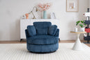 Oversized 360 Degreed Swivel Accent Chair Modern Soft Plush Corduroy Round Barrel Chair for Living Room Bedroom with Pillows, Blue