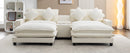 Chenille Upholstered Sectional Sofa with Removable Ottoman, USB Ports, Cup Holders, and Storage, Beige, 111'