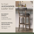 Alexander 31 Inch Rotating Bar Stool Reclaimed Oak Finish Vegan Leather Seat