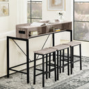 59 inch bar table, dining table, sofa table with power socket and LED light, 3 saddle stools, 4-piece bar table and chairs set for living room, dining room and kitchen
