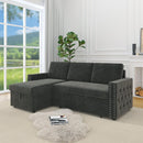 85 Inches Sofa Bed, 3 Seater Sleeper Sofa with Storage Chaise, Square Handrail With Pull and Copper nail,Chenille-Dark Grey, Pull Out Couch for Living Room