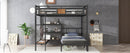 Queen Over Twin Bunk Bed with storage area on upper bed, lower bed with hangers and shelves, Space-Saving/Noise Reduced,black