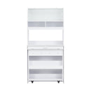 TOPMAX Compact 33.5x15.7x69inch Buffet with Hutch and Foldable Dining Table, Multifunctional Cupboard with Storage Shelf and Side Hooks for Small Places,Studio, Apartment, Marble White