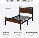 Twin Platform Bed Frame With Under Bed Storage Industrial Style