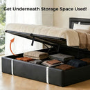 Upholstered Platform Bed Frame With Adjustable LED Headboard, USB C-Charging, Hydraulic Lift