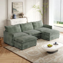 Corduroy Fabric 3-Seater Comfy Cloud Couch with 2 Movable Footrest for Living Room,Oversized Deep Seat U Shaped Couch Set, Upholstered Large Size Deep Seat 2-Seat Sofa with 3 cushions
