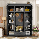 U-Can 85.2''H Hall Tree with Bench and 3 Hooks, Modern Entryway Storage Organizer Cabinet with 4 Doors, 1 Drawer and Adjustable Shelves for Hallway, Entryway, Living Room