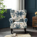 Blue Tufted Armchair With Linen Upholstery And Wood Legs