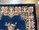 Blue and Beige Chinese Wool Rug 3x6, Chinese Fete Rug, Peking Rug, Antique Chinese Carpet