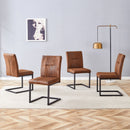 Ergonomic Brown Technology Fabric Dining Chairs with Black Metal Legs, Comfortably Simple Design, Set of 4