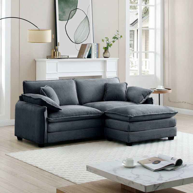 Two-Seater Sofa with One Footrest, L-Shaped 2-Seater Sofa with Ottoman