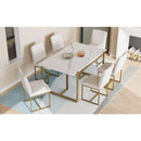 TOPMAX Modern Dining Table Set for 6 Faux Marble Kitchen Table Set with 6 Upholstered Dining Chairs, 7-Piece, White+Golden