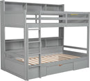 Gray Twin Over Twin Bunk Bed With Storage Drawers Shelves