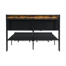 Modern King Bed Frame with Storage & LED Lights, Upholstered Headboard, USB Charging Station, Easy Assembly, Grey