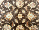 Round Pakistani Rug 6x6, Brown and Beige, Floral, Peshawar Rug, Traditional