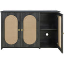 TREXM Retro 3-Door Sideboard with Large Storage Space Artificial Rattan Doors and Metal Handles, Accent Cabinet for Living Room and Hallway (Antique Black)