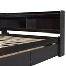 Full Size L-shaped Bookcases Bed with Power Outlets, USB Charging Ports,Two Drawers,Espresso