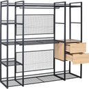Open-Style Wardrobe with Hanging Rails, Shelves and Drawers, Black