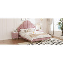 Queen Size Upholstered Bed Frame with Elegant Design, Modern Velvet Platform Bed with Petal Shape Headboard,Pink