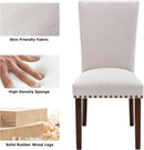Beige Linen Upholstered High Back Counterheight Chairs
