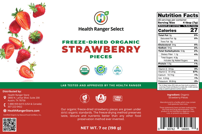 Freeze-Dried Organic Strawberry Pieces (7oz,