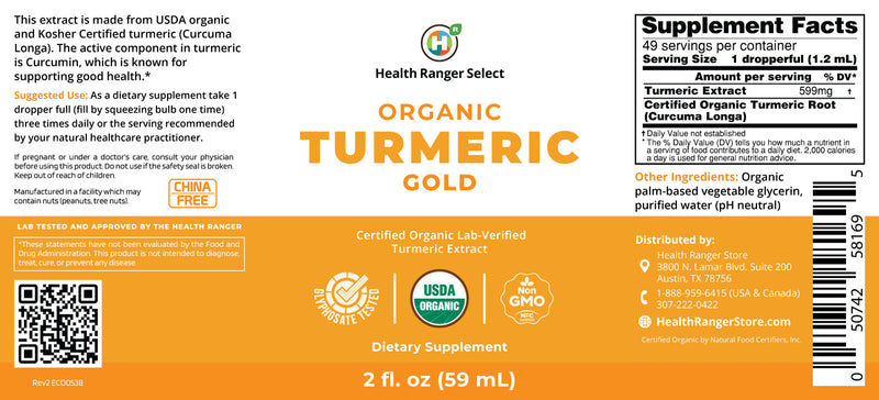 Health Ranger's Organic Turmeric Gold liquid extract 2 fl. oz.