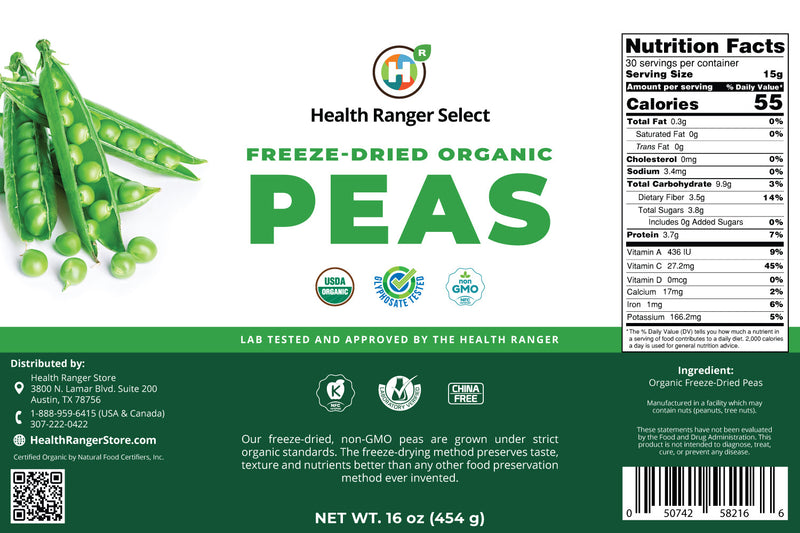 Freeze Dried Organic Peas (16oz,