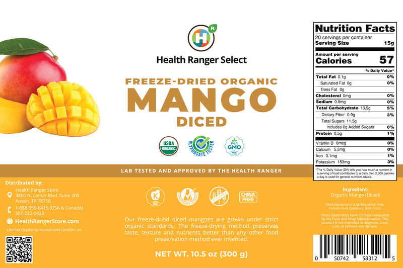 Freeze-Dried Organic Mango Diced (10.5oz,