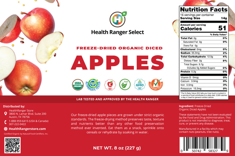 Freeze Dried Organic Apple 3/8 Diced (8oz,