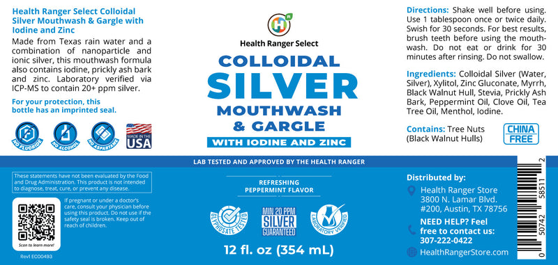 Colloidal Silver Mouthwash & Gargle (with Iodine and Zinc) 12oz (354ml)