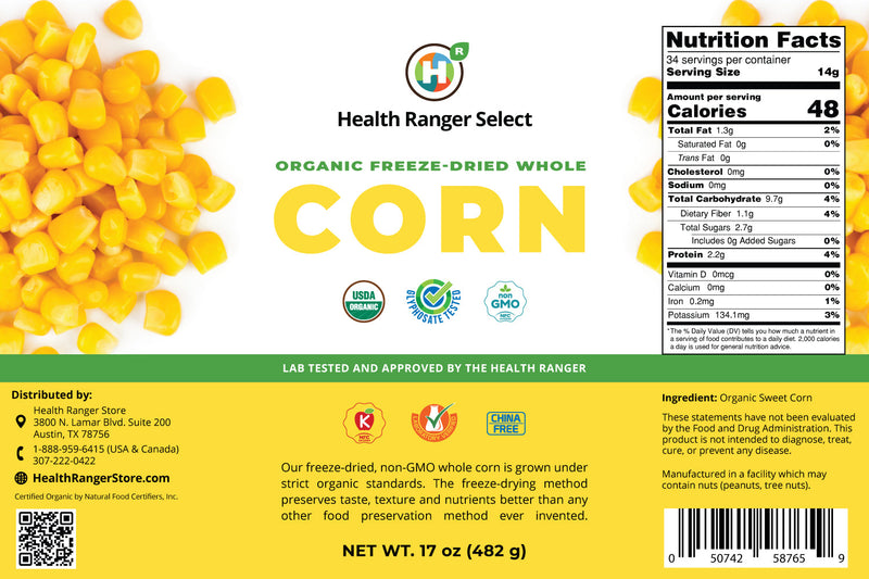 Freeze-Dried Organic Whole Corn (17oz,