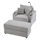 Modern Style Single Sofa Couch with Storage, USB Ports, Cup Holders, and Phone Holder, Grey Corduroy, 41.7'