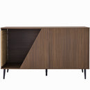 Furniture Style 2 in 1 Mid-century Modern Walnut Cabinet Side Table Design With Spring-loaded door Storage