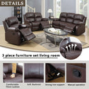 Brown Leather 3 Piece Recliner Sofa Living Room Set
