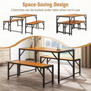 3 Piece Patio Dining Set For Six With 53 Inch Acacia Wood Table And Space Saving Benches