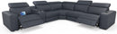 Grey Leather Power Recliner Sofa With Center Console