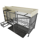 Large pet cage with storage rack, drawers with stainless steel food and water basin, made of iron frame and MDF material, sturdy, exquisite, and practical (black+beige)