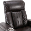 Premium Power Recliner with Storage Arms, Cupholders, Swivel Tray Table and Cell Phone Stand, Brown PU Leather, 35'' x 29.9'' x 41.2''