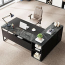 71 Inch Black L Shaped Executive Desk With Storage