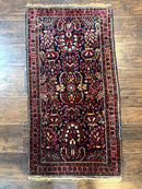 Small Navy Blue Persian Rug 2x4, Sarouk Rug, Rare Colors, Antique 1920s Wool Rug