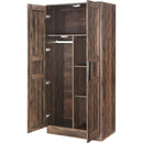 2-Door Wooden Wardrobe Armoire with LED and 4 Storage Shelves, Brown