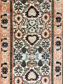 Romanian Runner Rug 2.6 x 12.9, Wool Handmade Hand Knotted Skinny Runner for Hallway, Floral Allover, Vintage Tan Runner