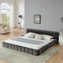 King size  Upholstered Bed Frame with Thick Fabric, Chenille Fabric Grounded Queen Size Platform Bed with Headboard and Solid Frame. No Box Spring Needed-Dark Gray(88.5''*85.5''*24'')