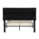 Modern Dark Grey Queen-Size Upholstered Platform Bed Frame with Button-Tufted Linen Headboard and USB Ports