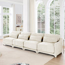 Elegant Four-Seater Chenille Sofa with Lumbar Pillow, Ergonomic Design, Solid Wood Frame, Beige