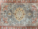 Silk Turkish Rug 5x7, Light Blue Silk Carpet, Floral Medallion, Turkish Kayseri Rug, Vintage Handmade Oriental Rug