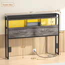 Queen Size Headboard With Storage Shelf And USB Ports