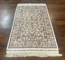 Small Turkish Silk Rug 2.6 x 4, Ivory, Allover Design, Bamboo Silk